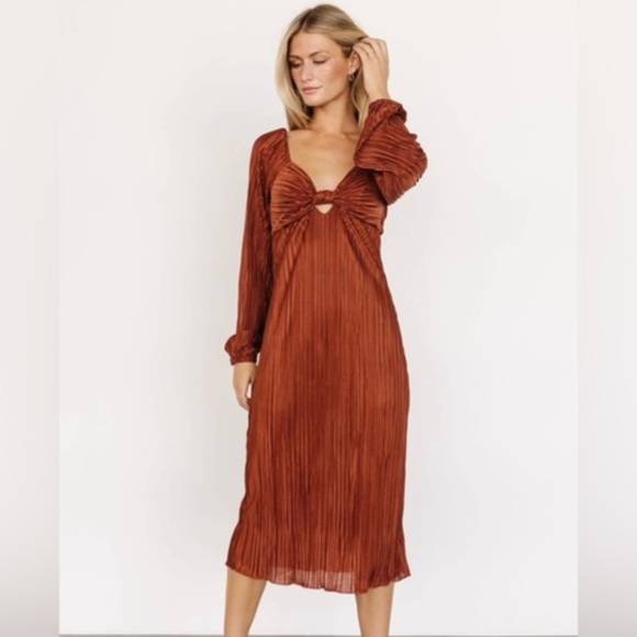 Baltic Born Dresses & Skirts - Baltic Born Amani Pleated Midi Dress Cinnamon Copper Brown Medium K2